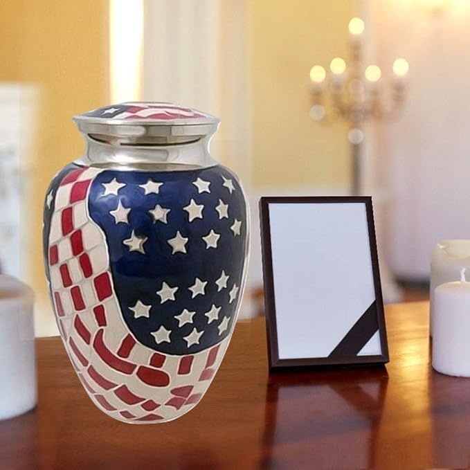 Elite American Flag Cremation Urn, Metal Urn, New