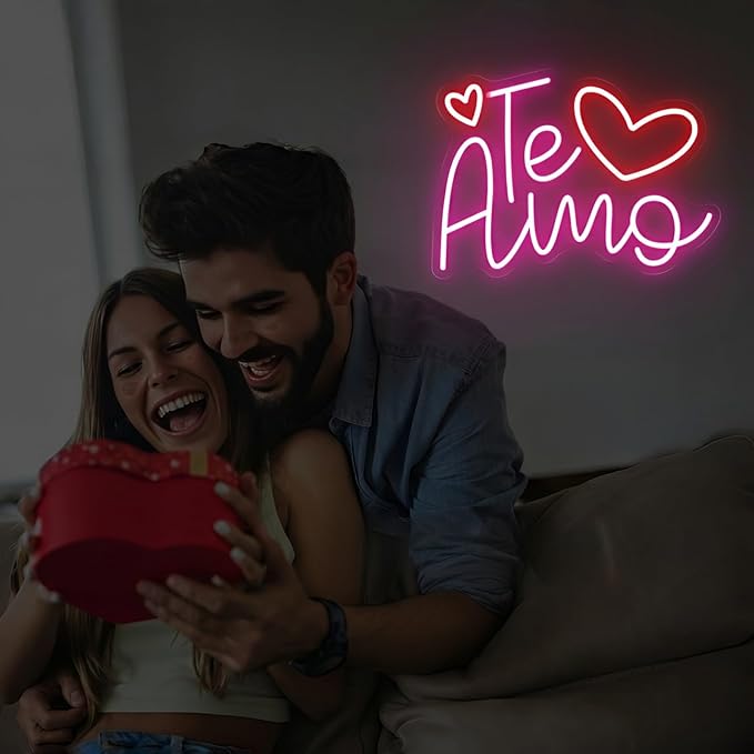 Te Amo Neon Sign for Wall Decor, Romantic Handwritten LED Neon Light for Bedroom & Romantic Night, Heartfelt Neon Wall Art for Anniversary & Valentine’s Day Decor 15.8"x11.4"