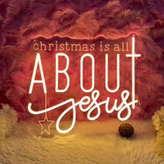 Christmas is All About Jesus Neon Sign,Jesus Christmas LED Neon Light,Religious Sign Size:18 x16 inches