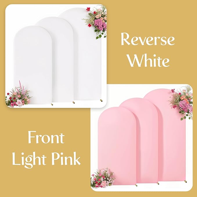 White and Pink Arch Backdrop Cover 6FT 5FT 4FT Arch Covers Stretchy Backdrop Set of 3, Wedding Arch Cover Spandex Fitted Double-Color Fabric Arch Covers for Party Baby Shower Birthday Decoration
