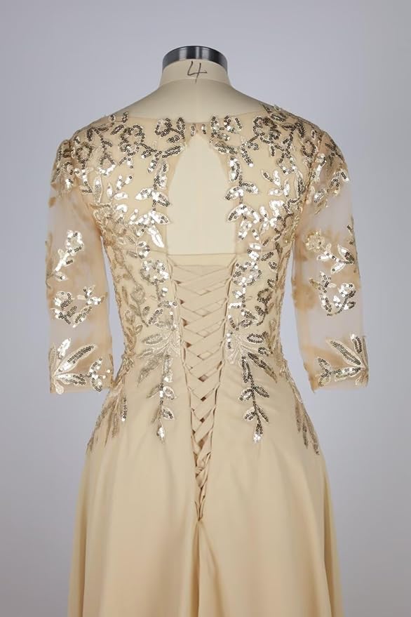 Long Sleeve Mother of The Bride Dress for Wedding Chiffon Lace Applique Formal Gowns BOF163