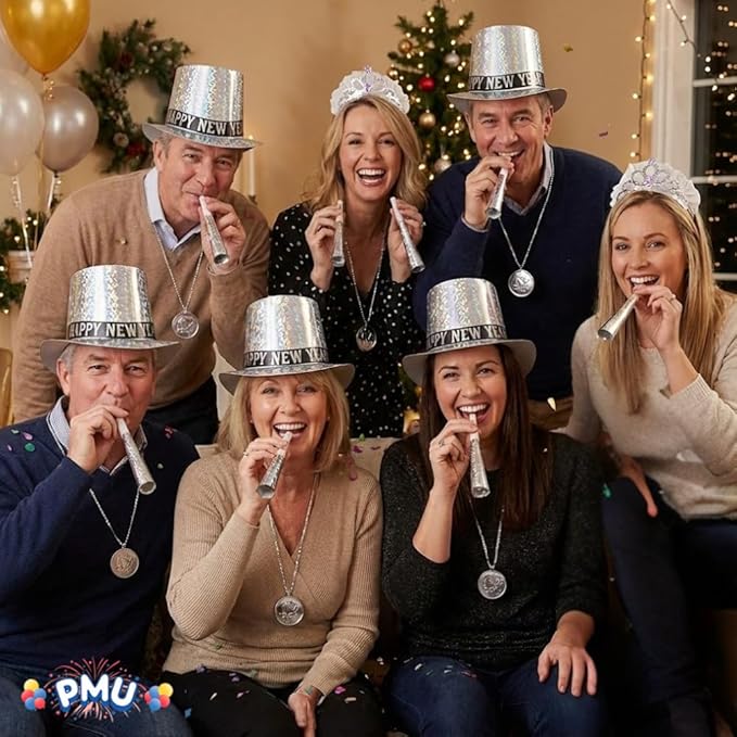 PMU New Year's Eve Party Supplies 2026 Sterling Party Kit Assortment for 10 Persons - New Year's Eve Decorations Supplies, Outfits for Adults, Men and Women (10/psn) Pkg/1