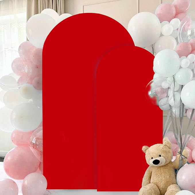 Wedding Arch Covers Set of 2 Red Arch Cover 6FT 7.2FT Spandex Arch Cover for Metal Frame Stand Balloon Arched Stand Cover Round Top Arch Covers for Wedding Birthday Party Decorations