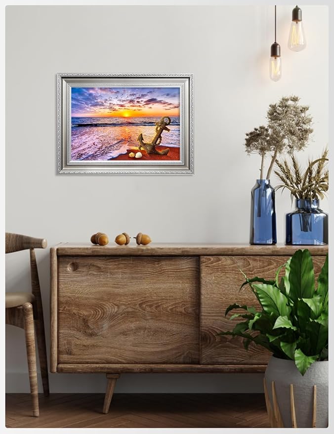 IPIC - "Anchored in Time Personalized Wall Art with Name and Date, Custom Beach Sunset Canvas Print with Solid Wood Frame, A Personalized Gift for Couple, Wedding, or Anniversary