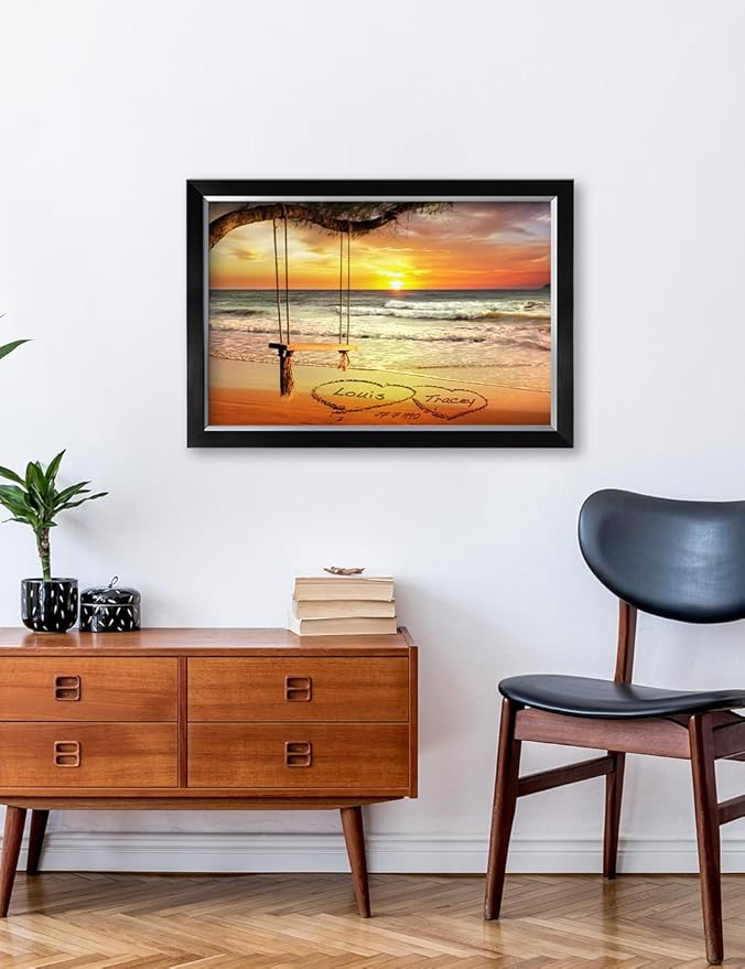 IPIC - "Eternal Love Personalized Framed Wall Art, Custom Beach Sunset Scene with Names and Date in Sand, A Personalized Gift for Couple, Wedding, or Anniversary, Coastal Home Decor