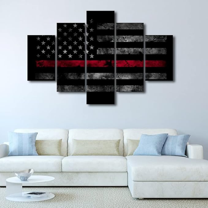 5 Pieces American Flag Wall Art Pictures for Home Decor Black White and Red US Flag Painting on Canvas Poster Print Modern Artwork for Living Room Office Decorative Framed Ready to Hang 60x40 in