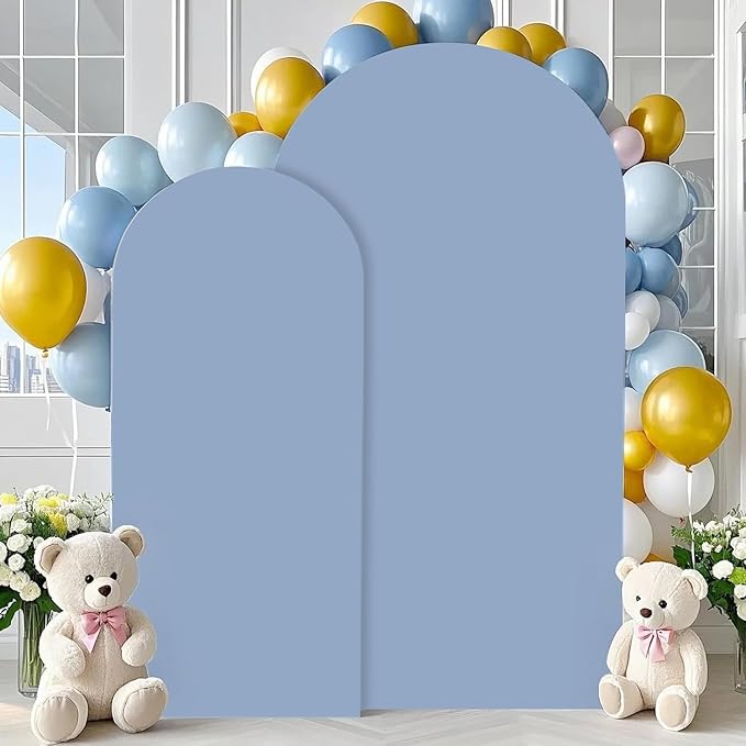 Arch Stand with Cover Set of 2 Metal Arch Stand with Dusty Blue Arches Spandex Covers Chiara Backdrop Cover for Arched Frame 6FT 7.2FT Arched Stands Covers for Parties Birthday Baby Shower