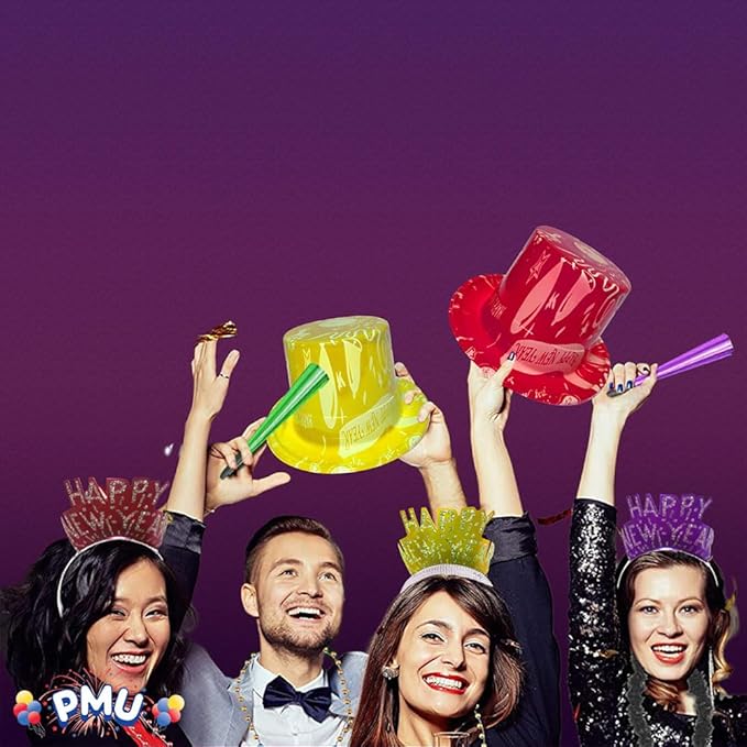 PMU New Year's Eve Party Supplies 2025 Supreme Party Assortment for 10 persons - (Blue, Red, Yellow and Green) New Year Decorations Supplies, Outfits for Adults, Men and Women (10/psn) Pkg/1