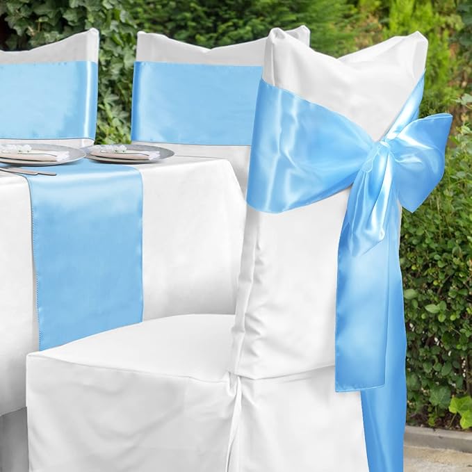 Babenest Satin Chair Sashes Ties Upgraded 50 pcs Chair Ribbons Bows for Wedding Banquet Party Easter Christmas Baby Shower Events Decoration (Baby Blue)