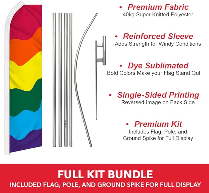 Rainbow Swooper Advertising Flag & Pole Kit - Perfect for Pride Events, Parties, Carnivals, Fairs