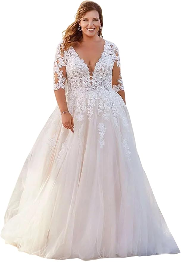 Plus Size Wedding Dresses for Bride Long Sleeve Wedding Bridal Gowns with Lace Appliques Off Shoulder Bride Dress