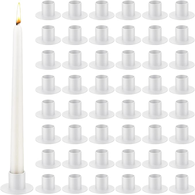 48 Pcs Taper Candle Holders Bulk for Wedding Pillar Candles Metal Taper Candlesticks Holders Centerpieces Short Candle Stick Dinner Decor for Party Anniversary Dinning Table Gift (48, White)