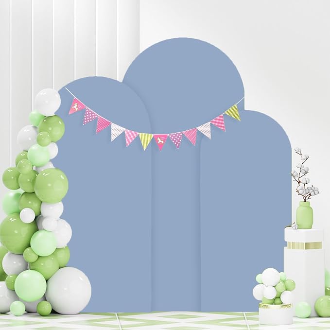 Arch Stand with Cover 6FT 6.6FT 7.2FT Dusty Blue Spandex Arch Covers Metal Arch Stand with Arched Backdrop Covers Set of 3 Arched Stand Covers for Wedding Birthday Party Decorations