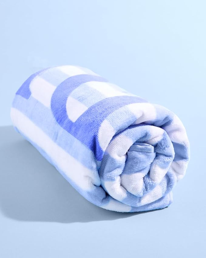 xo, Fetti Bride Blue Stripe Beach Towel - 100% Cotton | Bachelorette Decorations, Coastal Bridal Shower Gift, Poolside Bride to Be, Bridesmaid Gift, Beach Bach Supplies