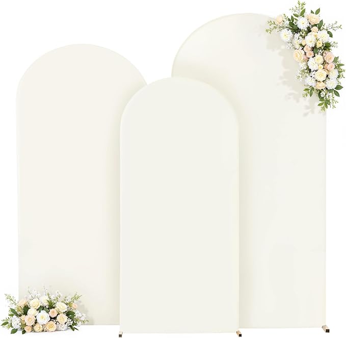 Ivory Arch Backdrop Cover Set of 3 - Spandex Arch Covers 7.2FT 6.6FT 6FT Stretchy Fabric Backdrop for Wedding Ceremony, Bridal Baby Shower, Birthday Party, Photo Booth Background Decor