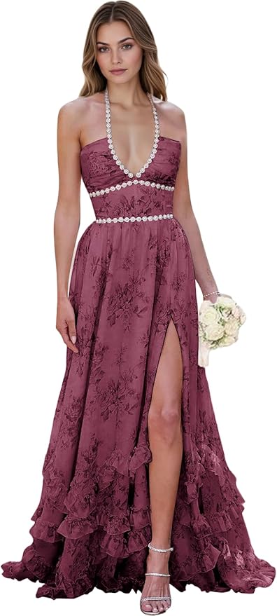 Floral Printed Chiffon Prom Dress for Carmen 2025 Long V Neck Floor Length Photoshoot Dress with Side Slit Ruched