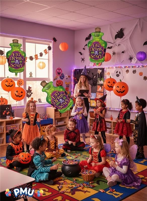 PMU 25 Pc Halloween Party Decoration Accessory 40 Inch "Eat Drink And Be Scary" Design Mylar-Foil Balloon
