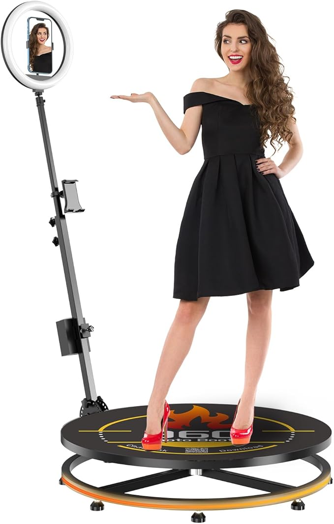 360 Photo Booth Machine with Software App Remote Control 360°Auto Slow Rotation Shooting for Events, Weddings and Parties, Standing for 1 Person（22.5”+Honeycomb Box）