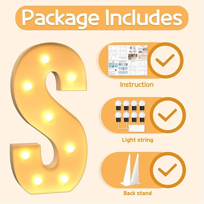 Marquee Letters 3 Feet Tall Large Light Up Letters S Wedding Mr and Mrs Sign Marry Me Engagement Party Decor Yellow Light Birthday Decorations Balloon Arch Kit Foam Sign S