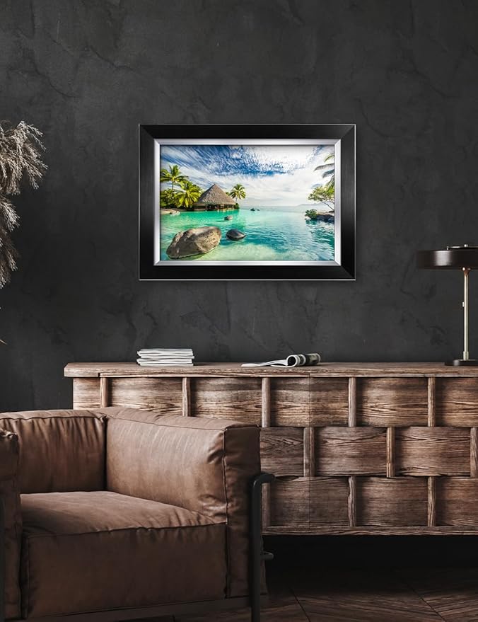 IPIC - "Tropical Memories Personalized Framed Wall Art, Custom Beach Canvas Print with Name and Date on Rock, A Personalized Gift for Couple, Wedding, or Anniversary, Coastal Home Decor