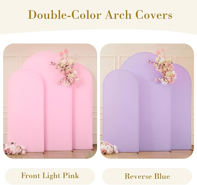 Pink and Purple Arch Cover 3 Set-6FT, 5FT, 4FT Arch Backdrop Cover Spandex Fitted 2-Color Fabric Arch Stand Covers for Baby Shower Girls Mermaid Birthday Party Wedding Photo Background Decorations