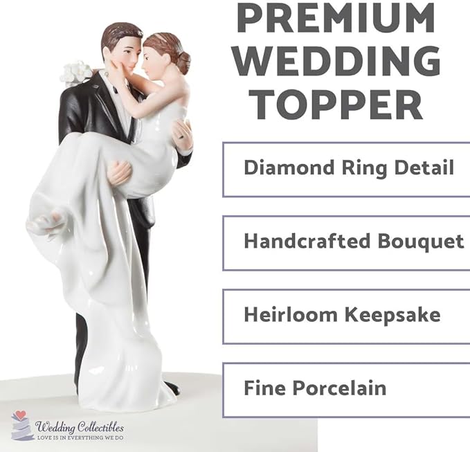 Wedding Collectibles Wedding Cake Toppers Bride and Groom | Groom Holding Bride | Unique Romantic Keepsake Cake Topper Figurine | Fine Porcelain | 6 Inches