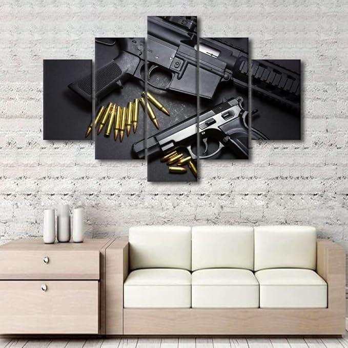 TISHIRON 5 Pieces Weapon Gun Canvas Wall Art Sniper Rifle Home Decor for Living Room Military Wall Decor Modern Artwork for Home Walls Poster and Prints Stretched and Framed Ready to Hang 60x40 in