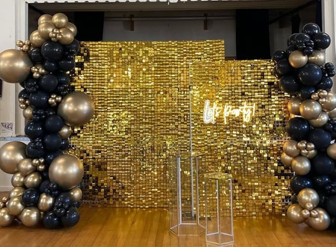 Shimmer Wall Backdrop - 24pcs Decorations Panel | Wedding, Birthday, Anniversary, Engagement & Bridal Shower Party Decor Panel (Pure Gold)