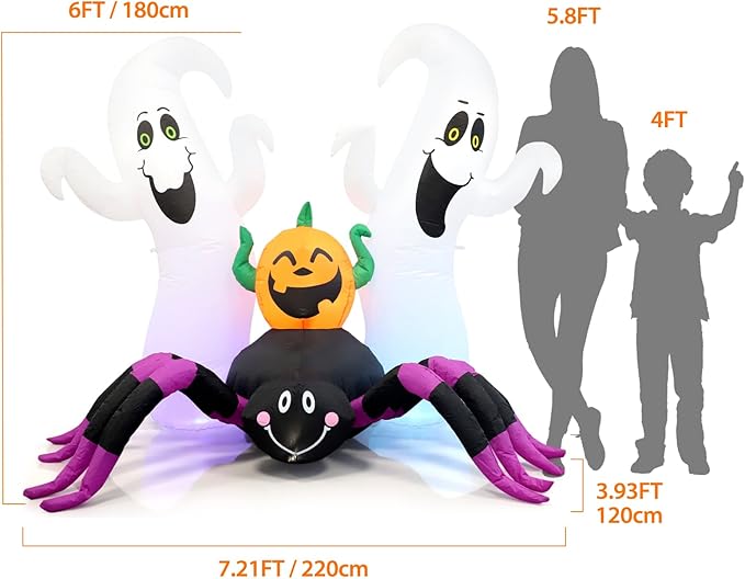 Halloween Inflatable, SHDEJTG 7Ft Pumpkin Ghost Spider Inflatable Decoration, Blow Up Yard Decoration Clearance with LED Lights Built-in for Outdoor, Holiday, Party, Yard, Garden