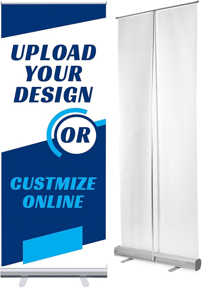 Custom Retractable Banner with Your Picture Text Logo 33"x 81" Customizable Roll Up Banners and Signs for Business Birthday Party Wedding Trade Show Stands