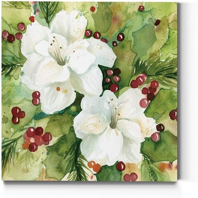Renditions Gallery Holly Leaves Wall Art, Christmas & Winter Artwork, Festive Red & Green, Flowers, Floral, Premium Gallery Wrapped Canvas Decor, Ready to Hang, 24 in H x 24 in W, Made in America