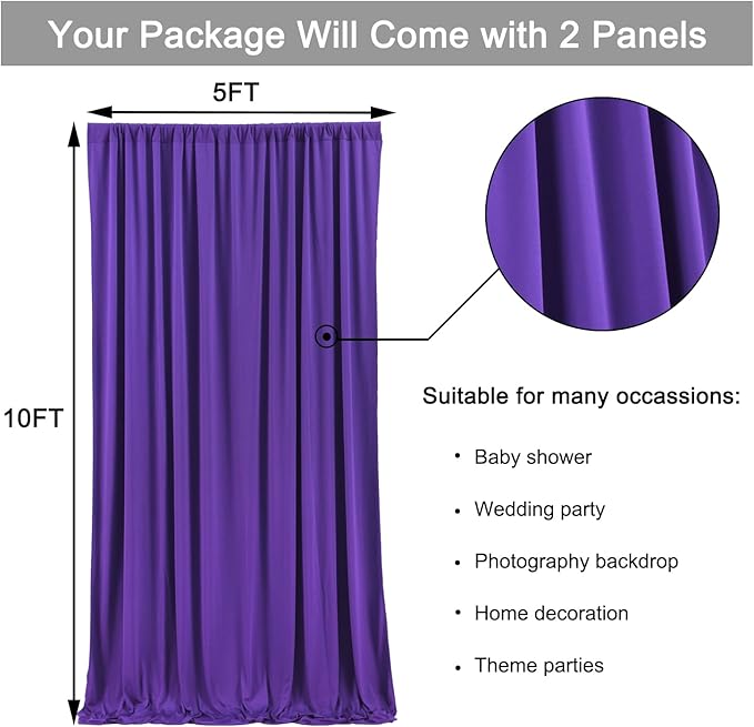 10 ft x 10 ft Wrinkle Free Purple Backdrop Curtain for Parties, Polyester Purple Photo Backdrop Drapes for Wedding Birthday Girls Party Mermaid Baby Shower,5ft x 10ft,2 Panels