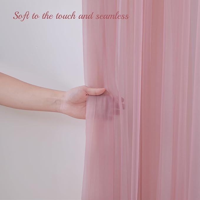 20x10ft Dusty Rose Tulle Backdrop Curtain with Lights String for Parites, Sheer Photo Backdrop Curtains with Lights for Wedding Backdrop Ceremony Reception Bridal Shower Baby Shower Birthday Party