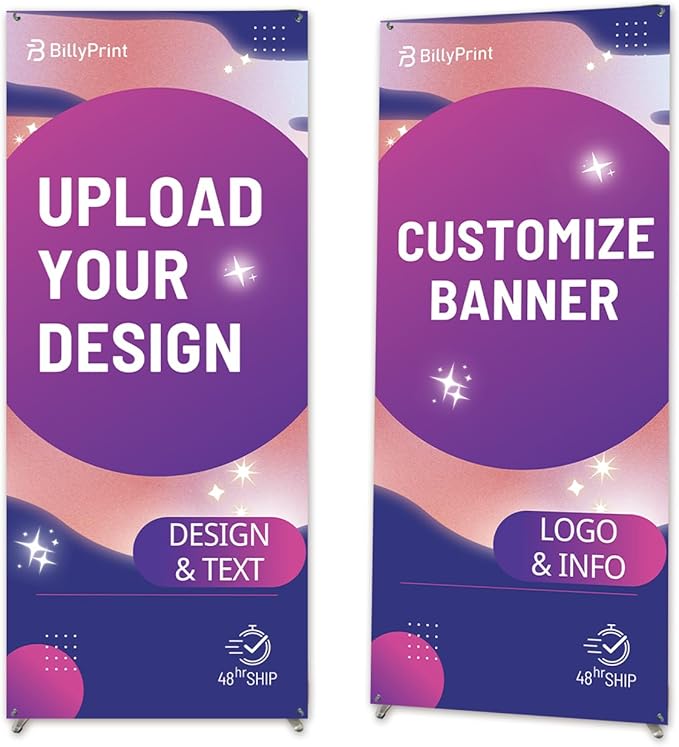 BillyPrint Custom Banner with X Stand (Adjustable 24" x 63") | Personalized X Banner Stand for Advertising, Stores, TradeShow, Restaurant, Event, Birthday & Party | Fast delivery | HD Print With Travel Bag - 1 unit