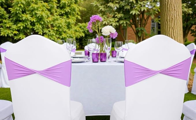 VDS Pack of 300 PCS | Light Purple | Spandex Chair Sashes Bows Without Buckle | Stretch Elastic Banquet Universal Folding Chair Band Tie with for Wedding Party Conference Celebration Event Decoration