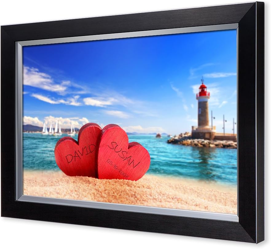 IPIC - Beach Lovers, Personalized Artwork with Names and Date on, Customized Gift for Anniversary,Wedding,Birthday and Holidays. Picture size: 24x16, Framed Size: 27x19