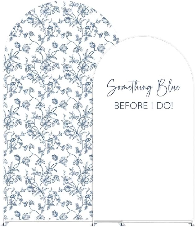 Something Blue Before I Do Arch Backdrop Cover Wedding Bridal Shower Bride to be Toile Party Arch Fabric Cover Blue Bloom Floral Baby Shower Decors (2.6X6ft,4313)