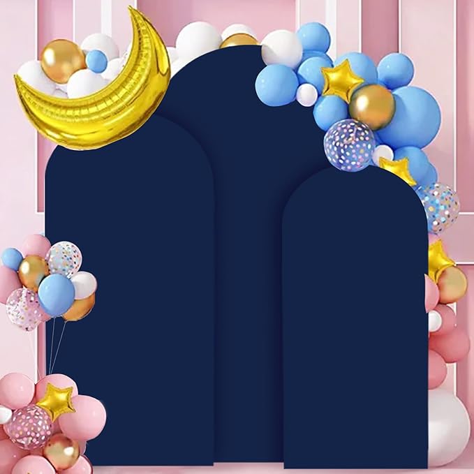 Navy Arch Set - 3 Round Top Wedding Arch Covers - Spandex Backdrop Fabric - 5FT, 6FT, 7FT - Stretchy Decorative Supply for Baby Showers