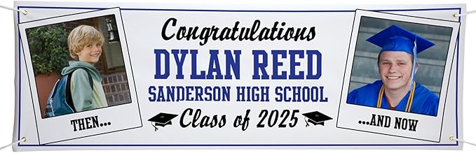 Let's Make Memories Personalized 10ft Graduation Banner - Graduation Party Decorations - Customized Congratulations Banner - Class of 2025 - Indoor/Outdoor Vinyl - How Time Flies - Blue - 10 ft