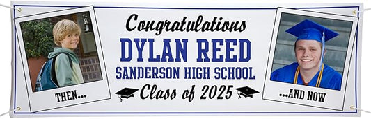 Let's Make Memories Personalized 10ft Graduation Banner - Graduation Party Decorations - Customized Congratulations Banner - Class of 2025 - Indoor/Outdoor Vinyl - How Time Flies - Blue - 10 ft