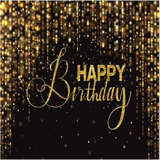 Happy Birthday Backdrop for Photography 8x8ft Luxury Black and Gold Birthday Party Backdrop Background Banner Bokeh Glitter Men Birthday Party Decorations Supplies Wallpaper Studio Props