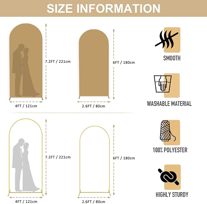 Arch Stand and Cover Set of 2 Arch Backdrop Stand with Cover 6FT 7.2FT Spandex Fitted Arch Backdrop Covers Brown Wedding Arch Covers Stretchy Backdrops Fabric for Wedding Party Decorations