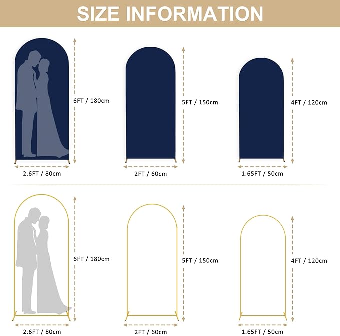 Wedding Arch Stand and Navy Blue Spandex Fitted Arch Backdrop Cover Set 4FT 5FT 6FTRound Top Chiara Backdrop Stands and Covers for Wedding Baby Shower Banquet Party Decorations
