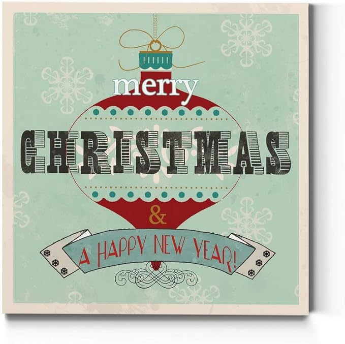 Renditions Gallery Merry Christmas & A Happy New Year Wall Art, Winter Artwork, Festive Ornament, Snowflake, Premium Gallery Wrapped Canvas Decor, Ready to Hang, 40 in H x 40 in W, Made in America