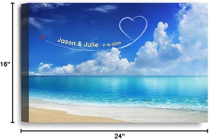 IPIC - Seaside Skywriting Personalized Wall Art with Names, Customized Gift for Couple, Customized Canvas for Wedding Anniversary. 24x16