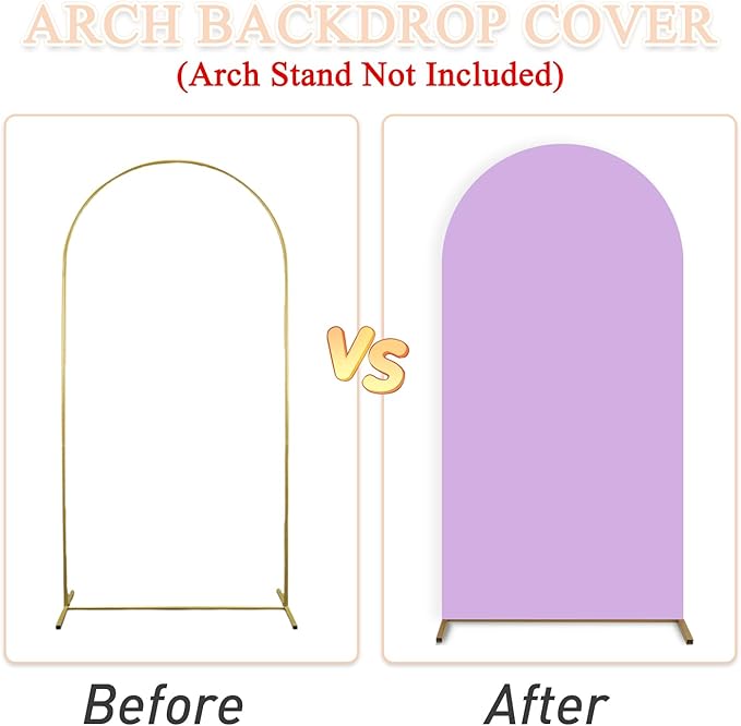 Set of 3 Wedding Arch Cover 4ft 5ft 6ft Spandex Arch Backdrop Covers Lavender Backdrop Arch Stand Covers 2-Sided for Bridal Shower Happy Birthday Party Ceremony Decor