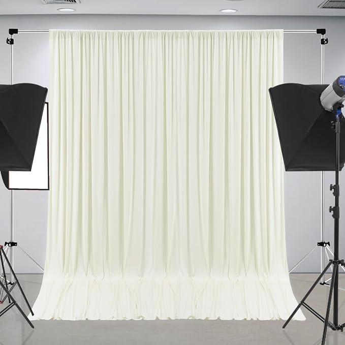 30 ft x 8 ft Ivory Backdrop Curtain Panels, 6 Panels 5 ft x 8 ft Wrinkle Free Polyester Photography Backdrop Drapes, Wedding Party Home Decoration Supplies
