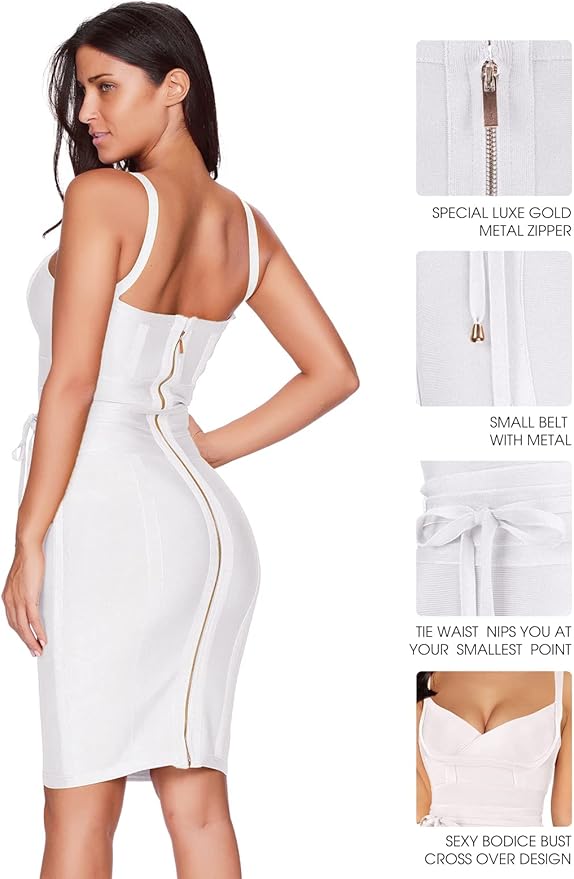 meilun Womens Rayon Belt Detail Bandage Bodycon Party Dress