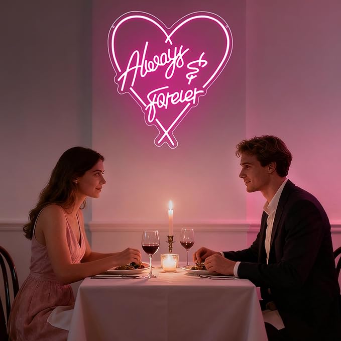 Always Forever Neon Sign, Large Wedding LED Neon Light Signs for Bachelorette Bridal Engagement Party Decoration Bridal Shower Wall Decor Valentine's Day Night Light Dimmable USB Powered(16.9"*15.4")