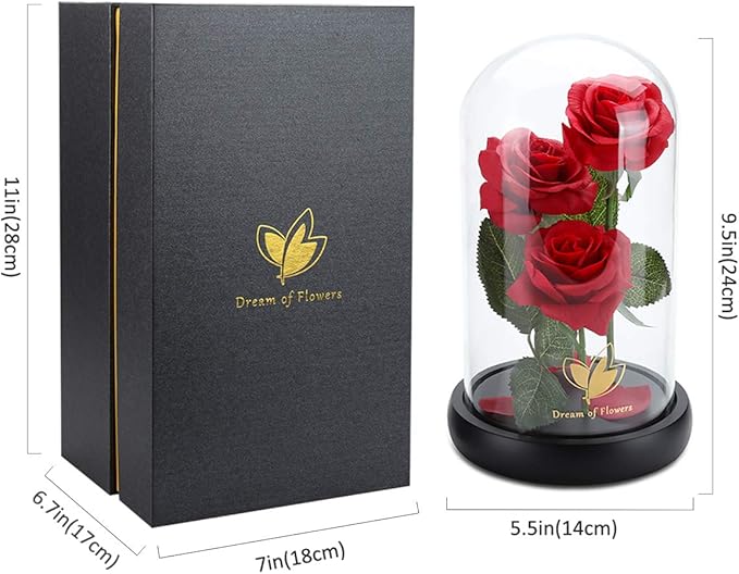 Valentines Day Gifts, Beauty and The Beast Rose,Preserved Flowers Gifts,Light Up Rose Flower in Glass Dome,Birthday Gifts for Women,Mom,Girlfriend Wife Anniversary,Valentines,Thanksgiving,Wedding